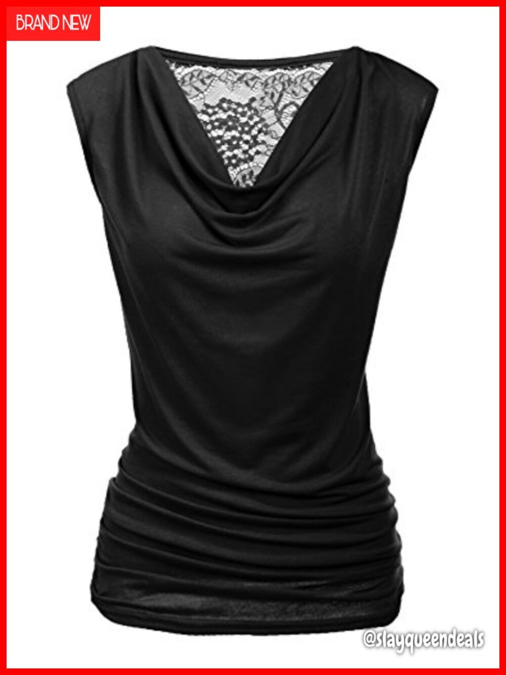 Zeagoo Women's Sleeveless Cowl Neck Ruched Tank Top Lace Back Tunic